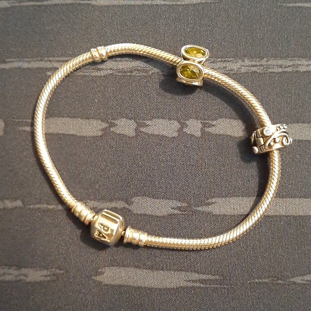 Pandora bracelets with two charms.